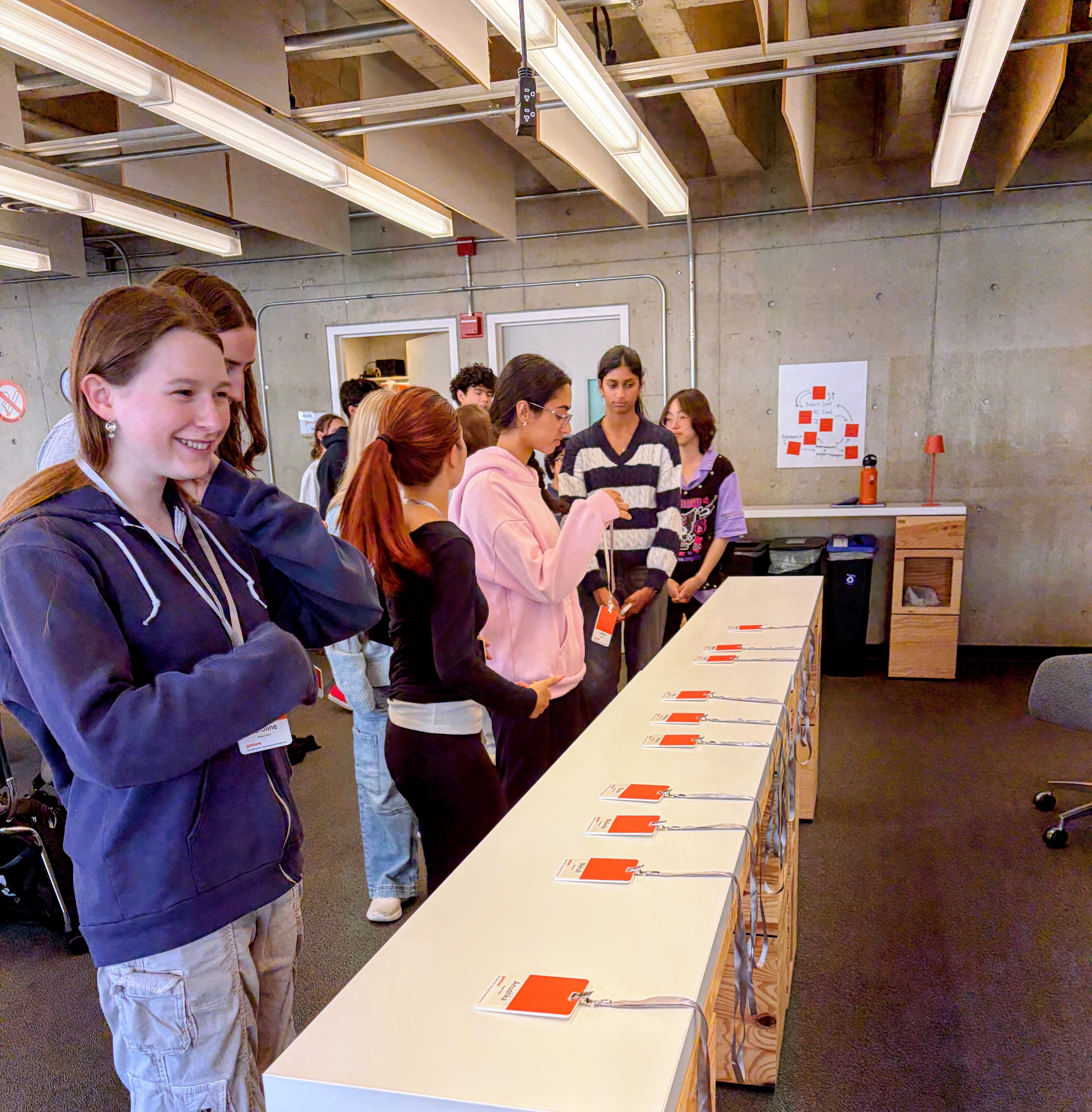 students in Condon 401 putting on name tags